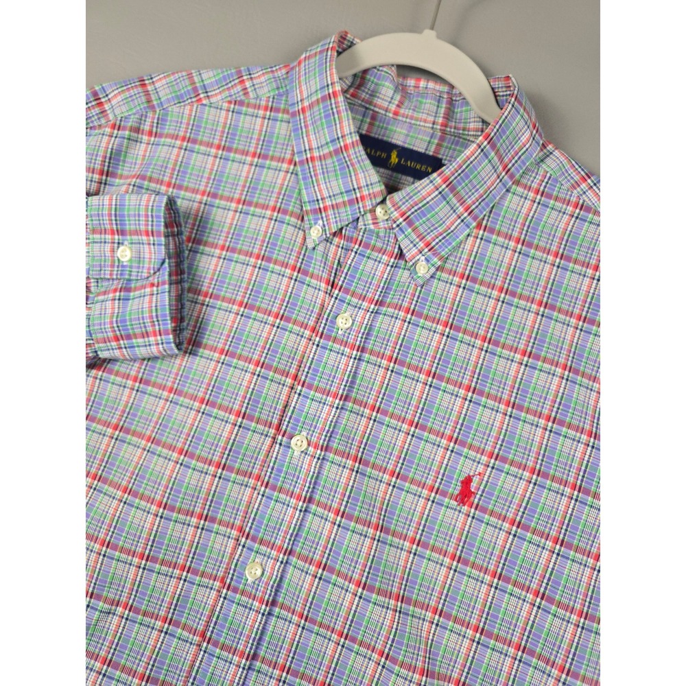 Ralph Lauren Mens XL Multi-Color Plaid Cotton Poplin Button Down Shirt